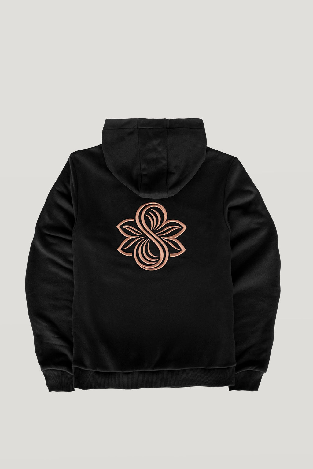 Black Le Butin8 Believe hoodie, back flat lay with the signature logo