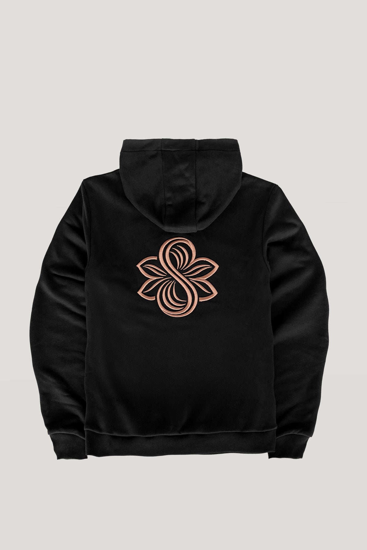 Black Le Butin8 Believe hoodie, back flat lay with the signature logo